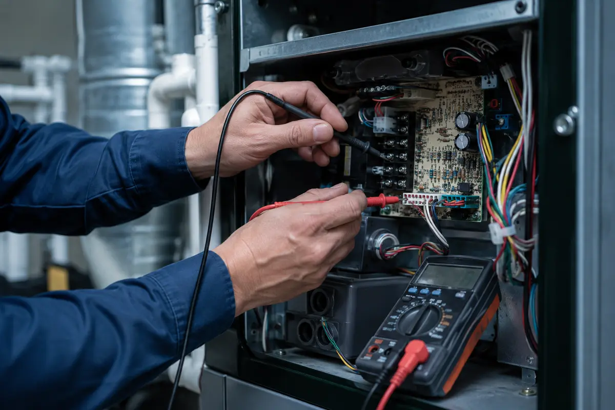Medición de placa electrónica de calefactor central con multímetro